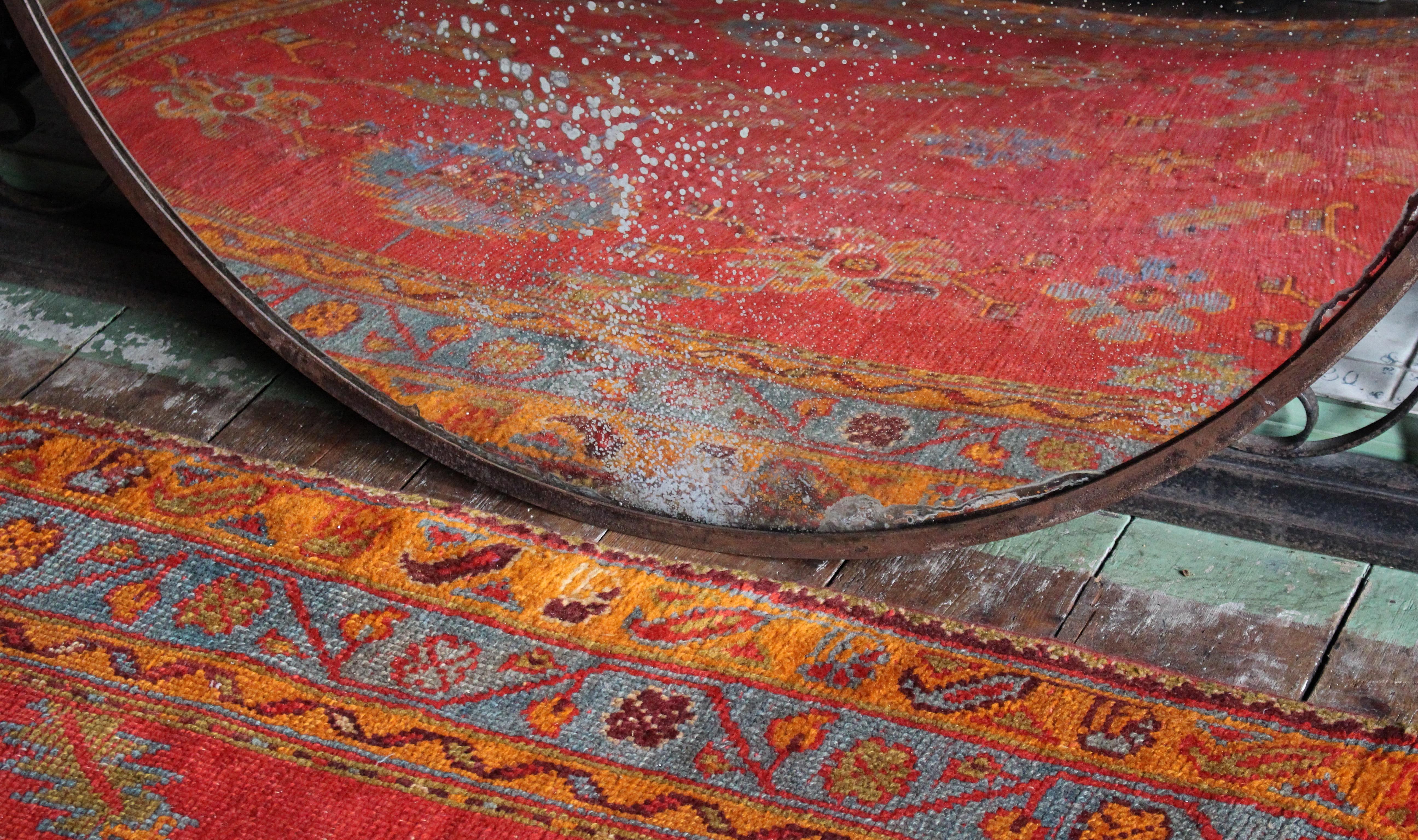 1930's Huge Industrial Foxed & Pitted Convex Railway Mirror For Sale 4
