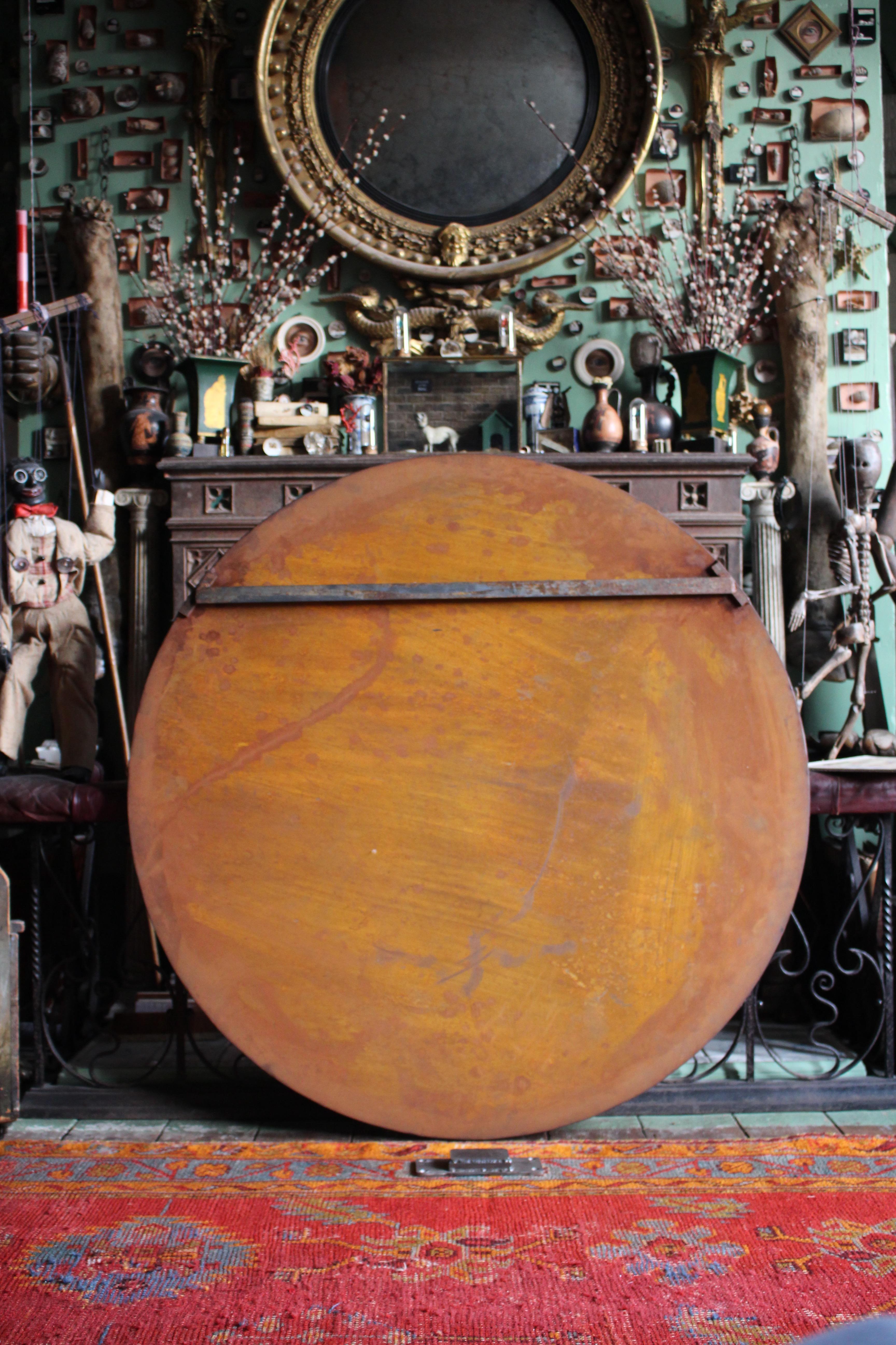 1930's Huge Industrial Foxed & Pitted Convex Railway Mirror For Sale 5