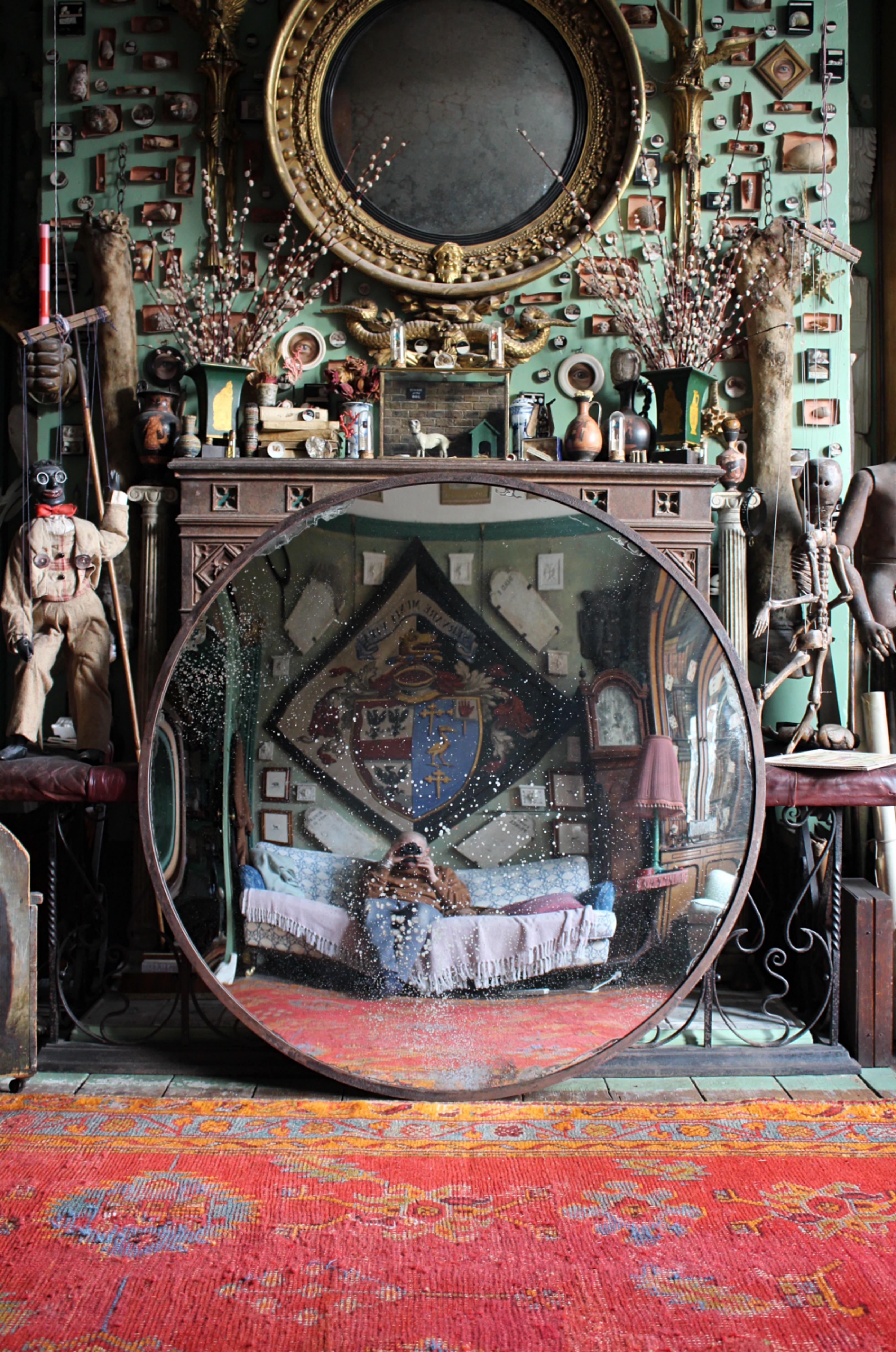 1930's Huge Industrial Foxed & Pitted Convex Railway Mirror For Sale 2