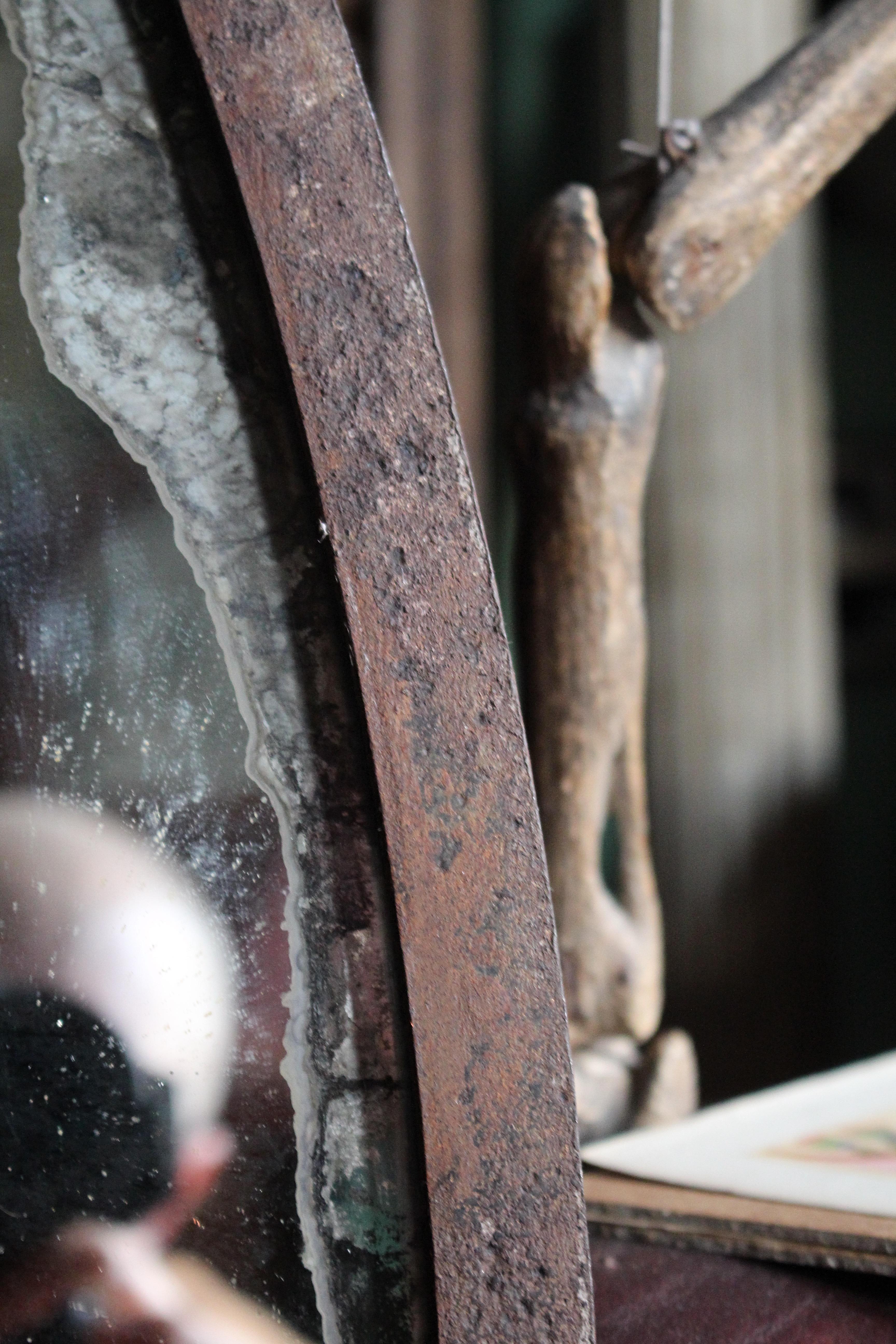1930's Huge Industrial Foxed & Pitted Convex Railway Mirror For Sale 3