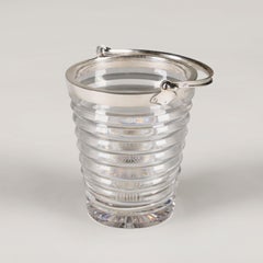1930's Hukin & Heath Art Deco rimmed crystal ice bucket, silver hallmarked