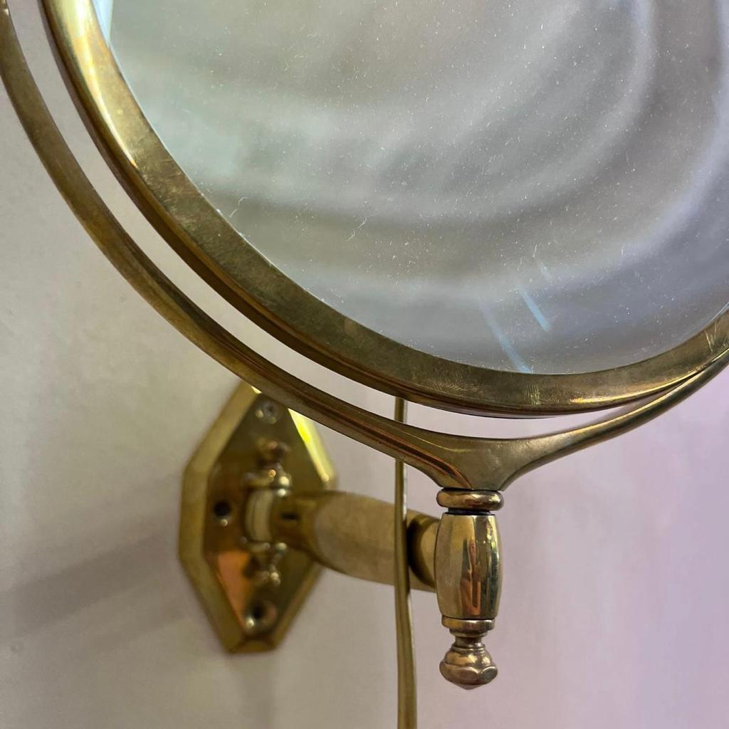 1930s Illuminated, Wall Mounted Brass Shaving Mirror, by Mirroir Brot 4