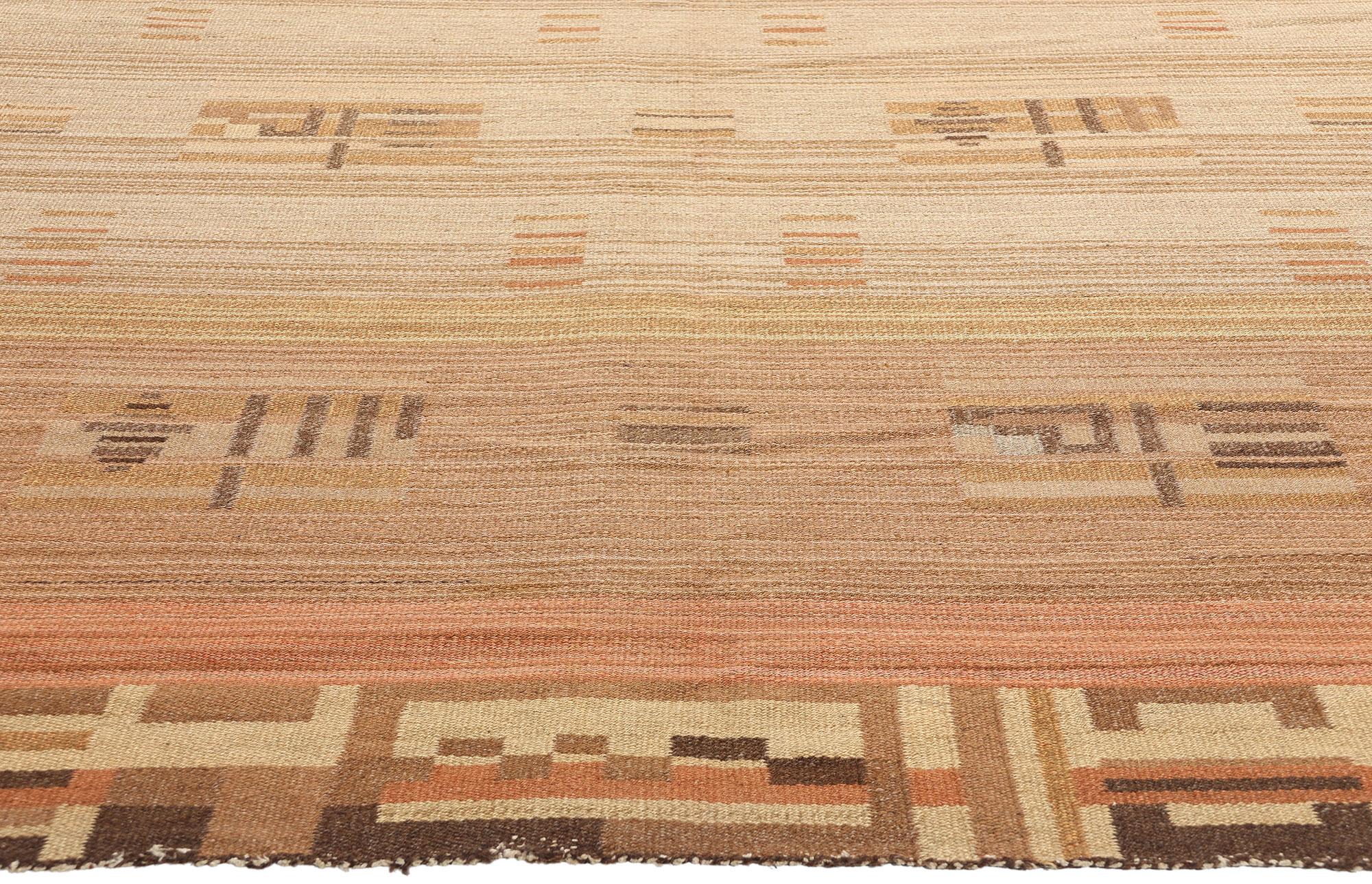 Hand-Woven 1930's Impi Sotavalta Iltalaulu Finnish Flatweave Carpet For Sale