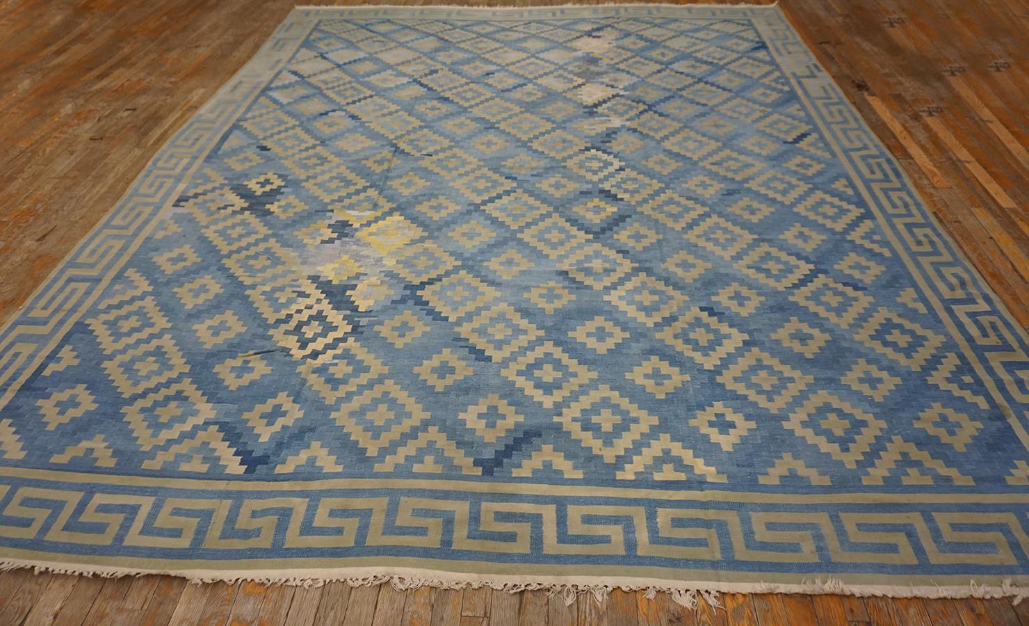 Alfombra Dhurrie de algodón indio de los años 30 ( 10' x 12'2