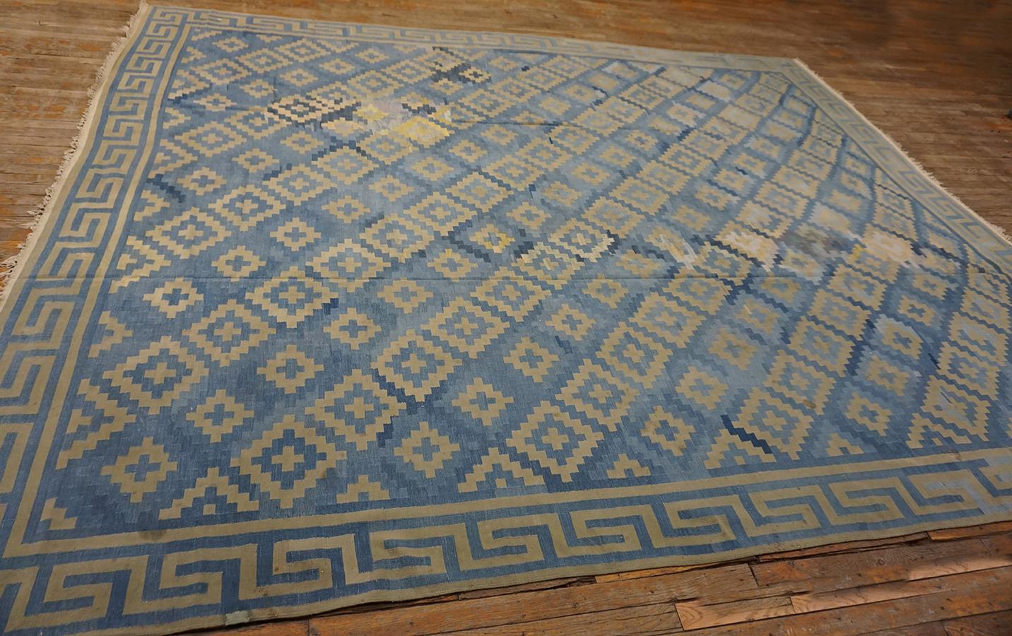 Alfombra Dhurrie de algodón indio de los años 30 ( 10' x 12'2