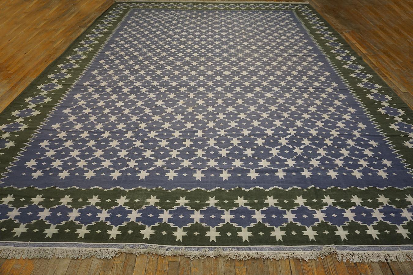 Tappeto Dhurrie in cotone indiano degli anni '30, dimensioni:  12' 3