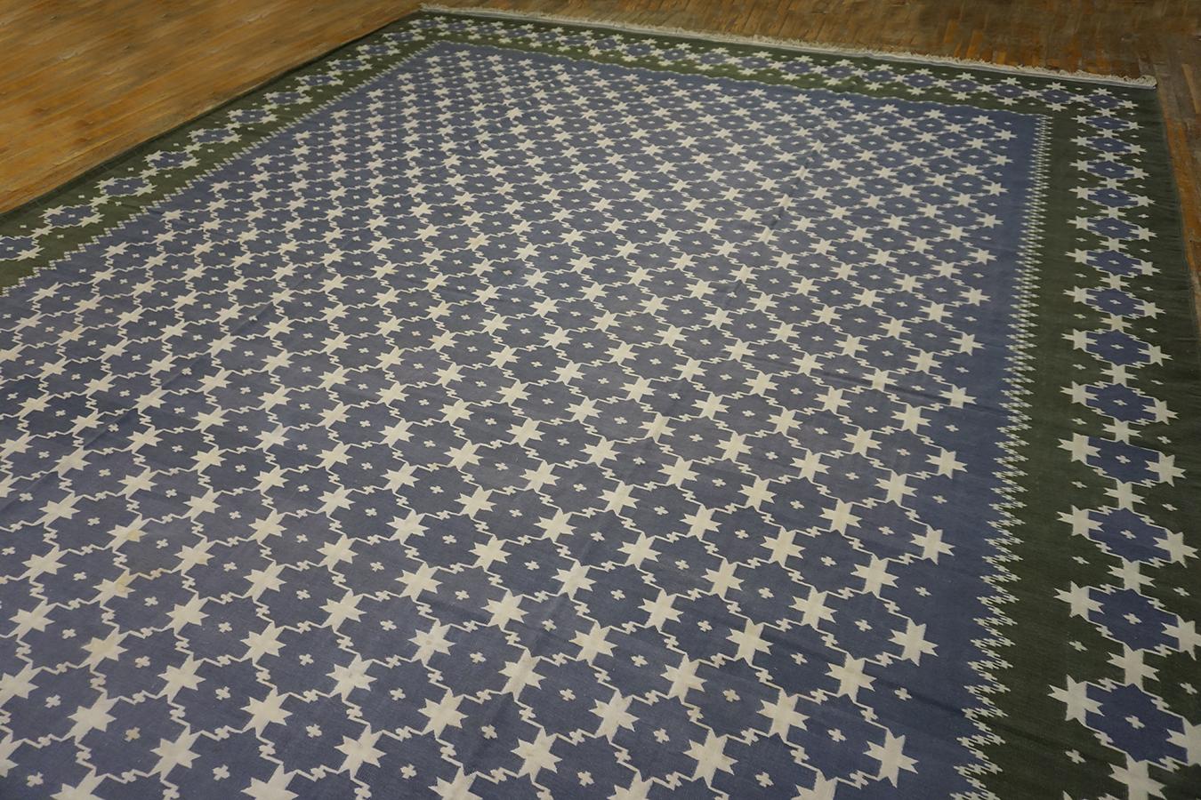 Tappeto Dhurrie in cotone indiano degli anni '30 12' 3
