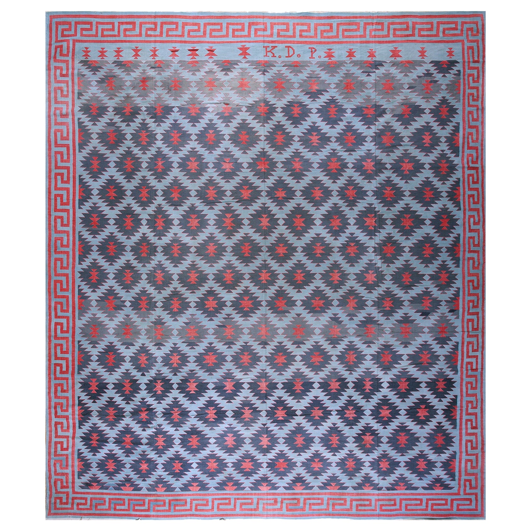Tappeto Dhurrie in cotone indiano degli anni '30 ( 12'10" x 14'9" - 392 x 450 )