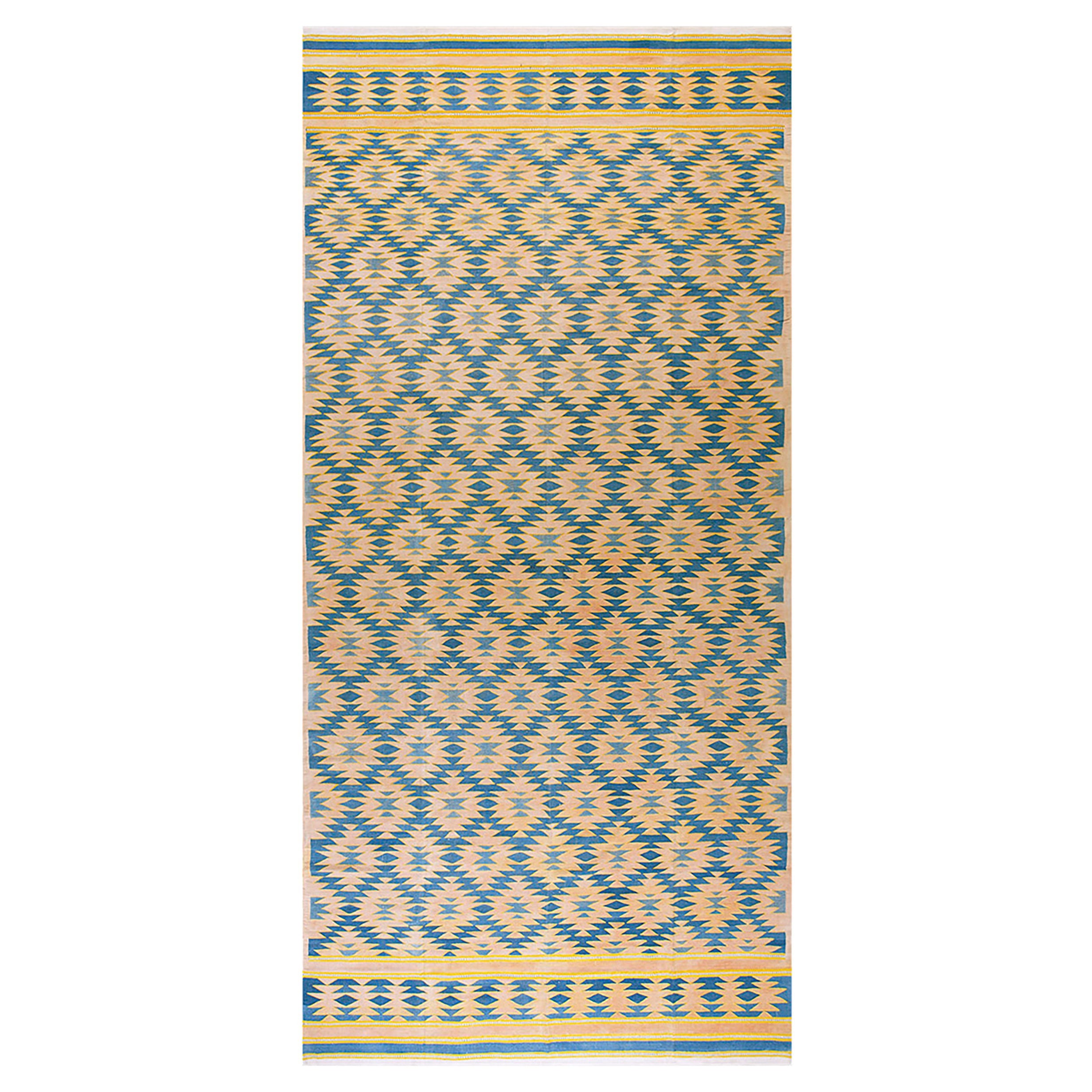 1930er Jahre Indischer Dhurrie-Teppich aus Baumwolle ( 7'2" x 15' - 218 x 465 )