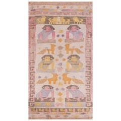 1930s Indian Pictorial Cotton Dhurrie Carpet (  4' x 7' - 122 x 213 )