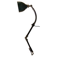 1930's Industrial Articulating Work Lamp with Green Porcelain Enamel Shade