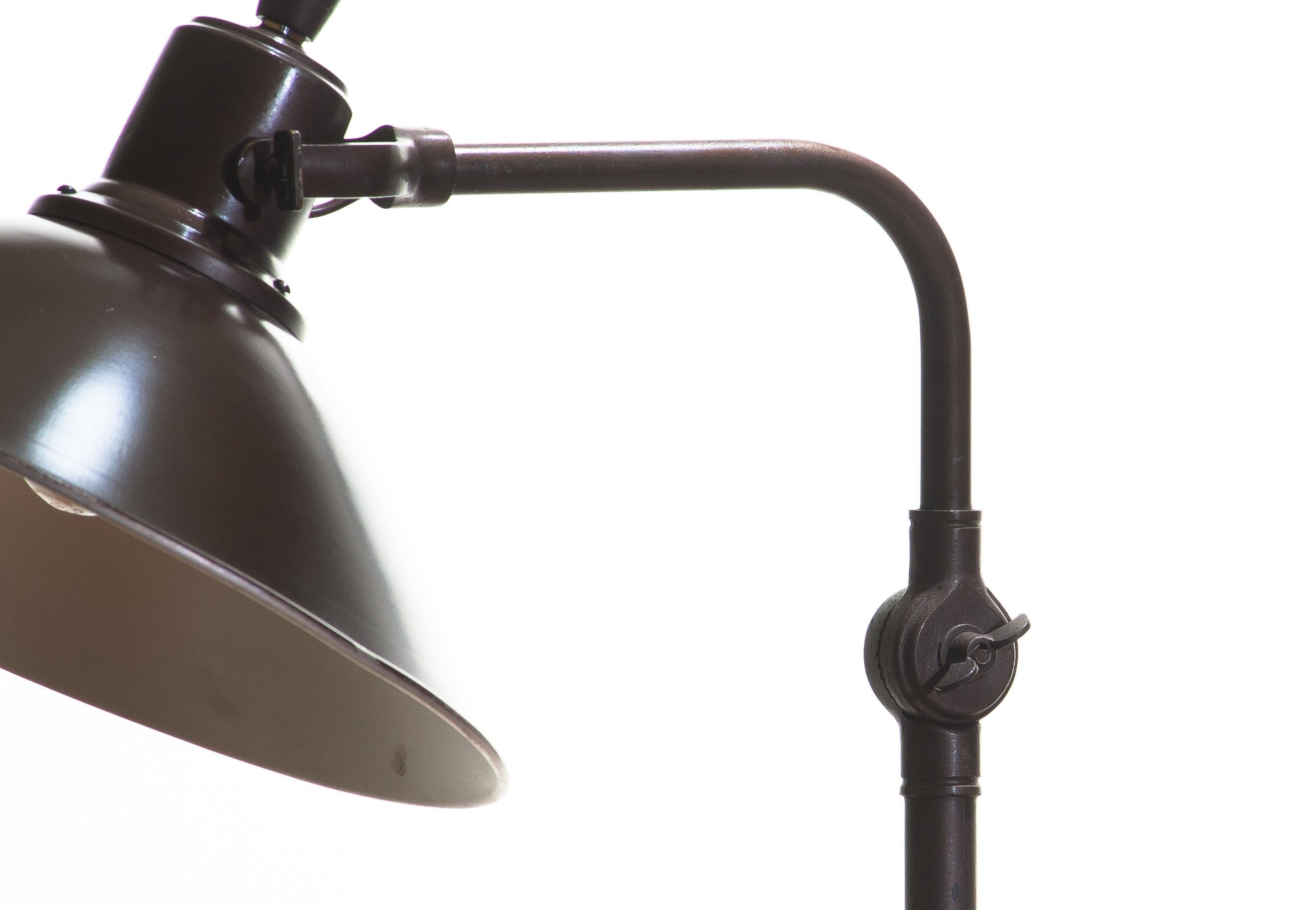 1930s Industrial Brass Cast Iron Floor Lamp Made by Faries Mfg & Co., USA F 1