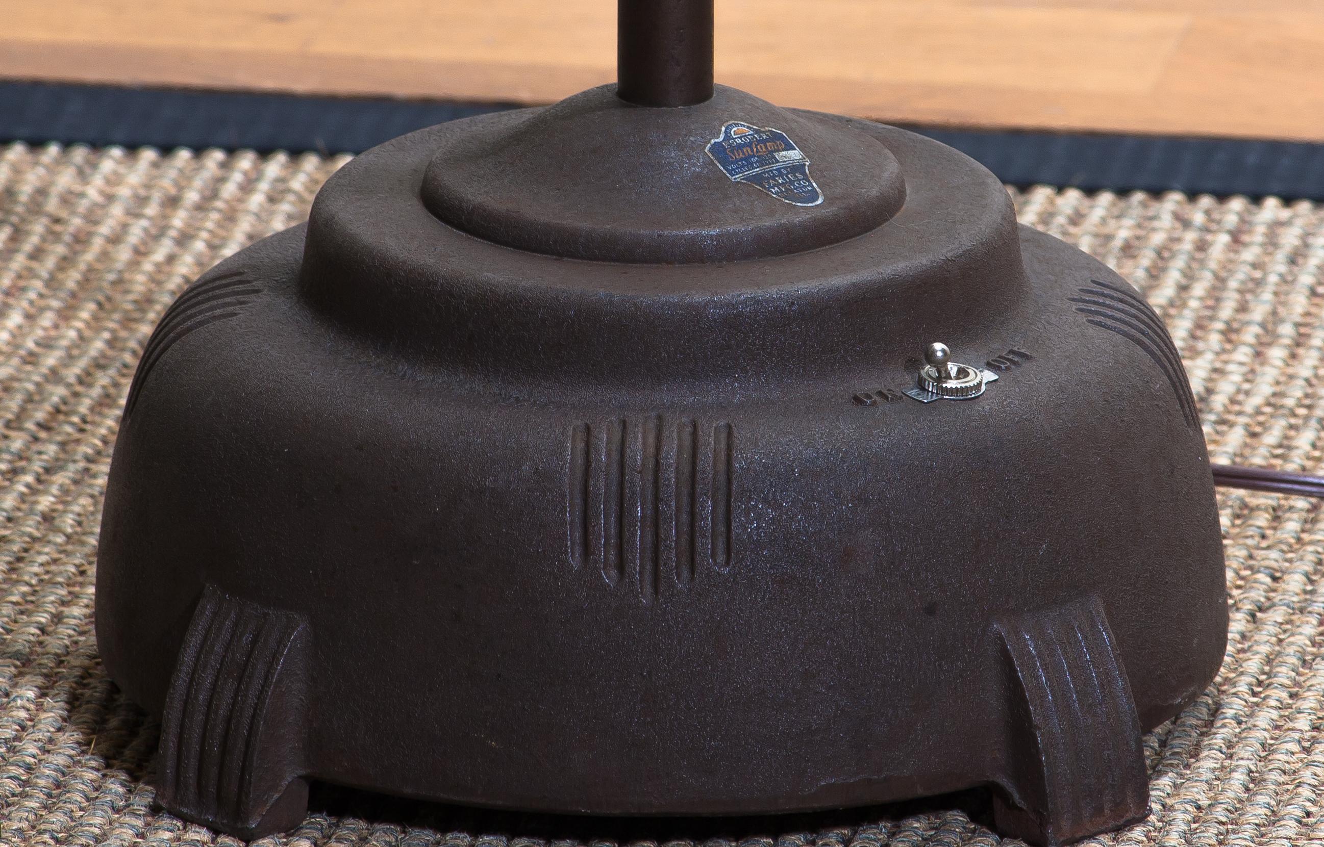 American 1930s Industrial Brass Cast Iron Floor Lamp Made by Faries Mfg & Co., USA F