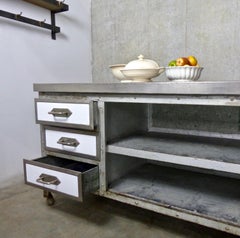 1930s Industrial Metal Nickel-Plated Kitchen Island Work Station