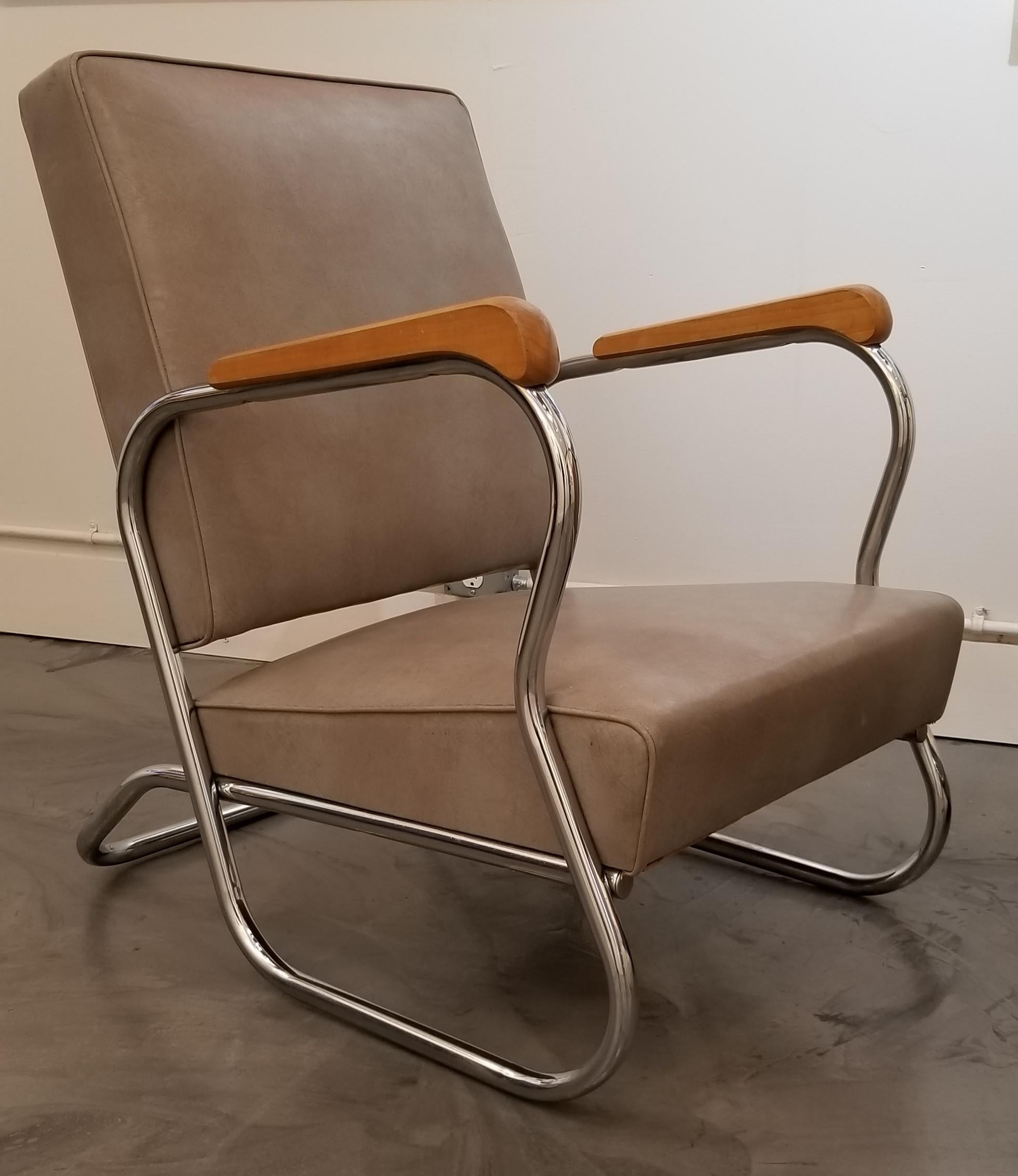 American 1930s Industrial Modern Chrome Club Chairs