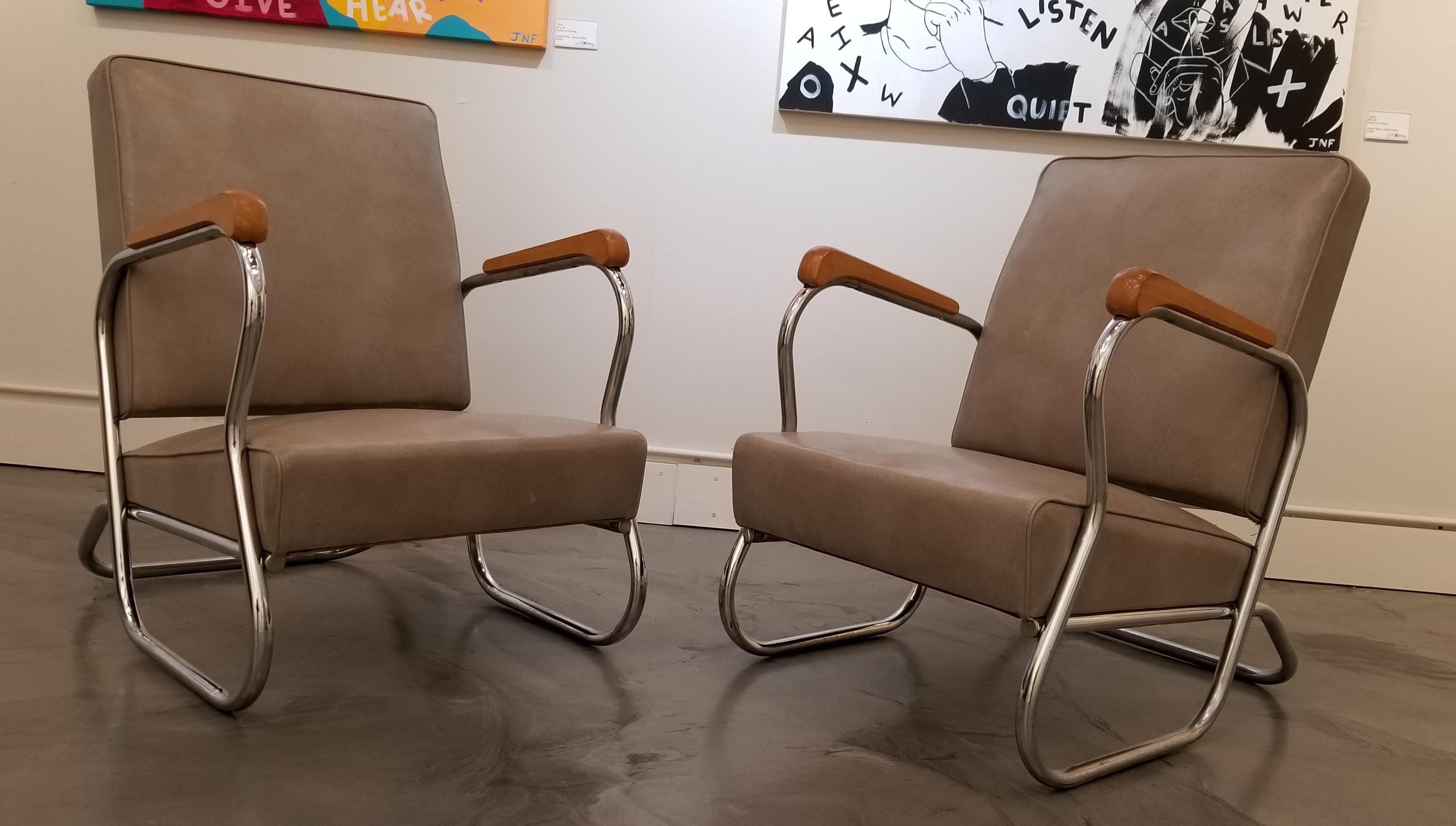 1930s Industrial Modern Chrome Club Chairs 1