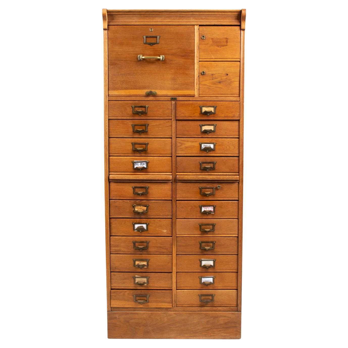 1930s Industrial Oak Library Cabinet For Sale