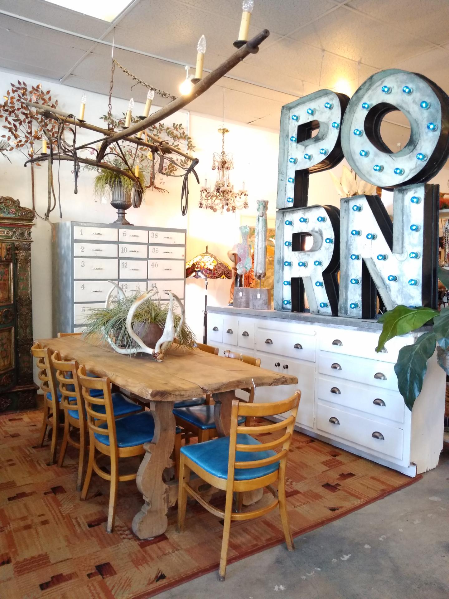 From the artist:
“PORN,” 2018, 6 foot tall x 5 foot wide. Salvaged early 20th-century store sign letters, blue light bulbs, electrical wiring is a satirical homage to Robert Indiana’s “LOVE” sculpture, re-examining the state of human relationships,
