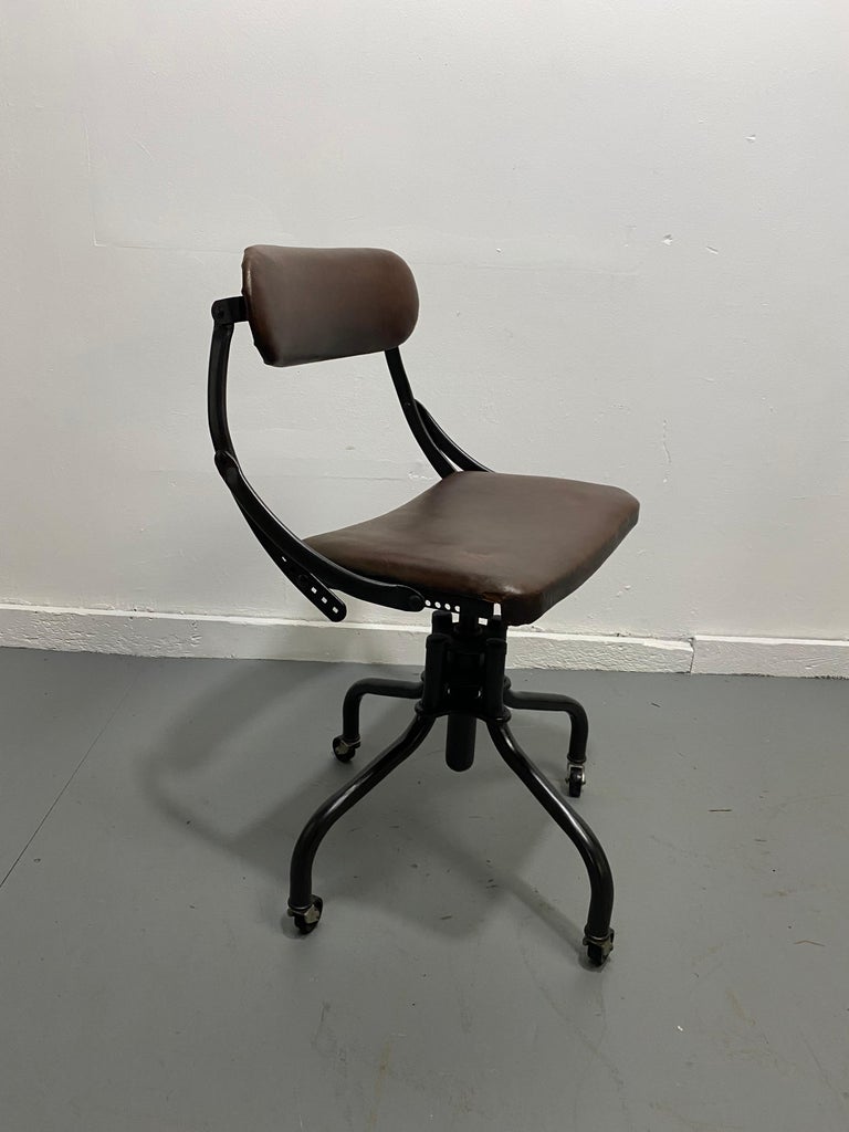 American 1930s Industrial Swivel Task / Desk Chair Manufactured by Do/ More, Art Deco For Sale