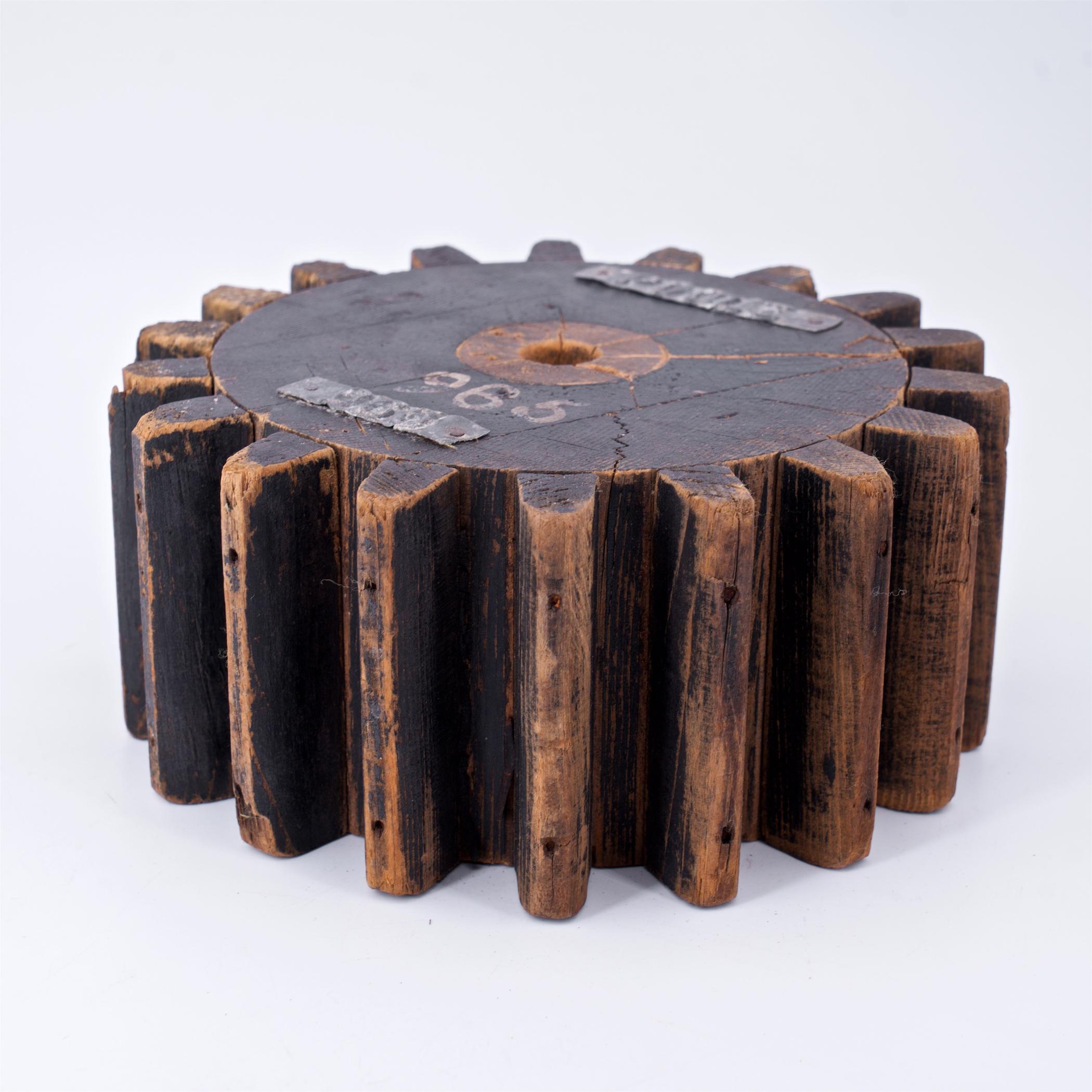 Hand-Crafted 1930s Industrial Wooden Gear Table Sculpture Decor Foundry Factory Object