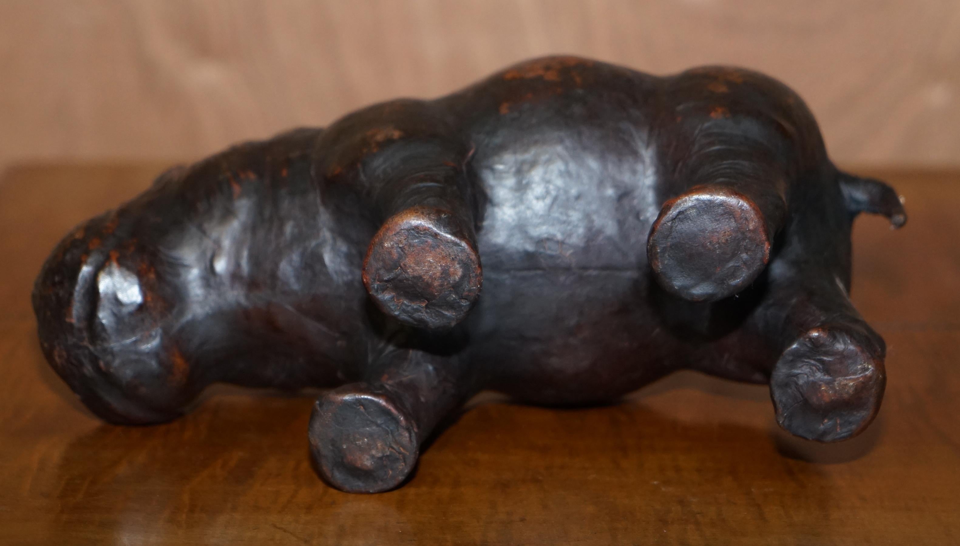 1930's Infant Liberty's London Omersa Brown Leather Hippopotamus Footstool Stool 1