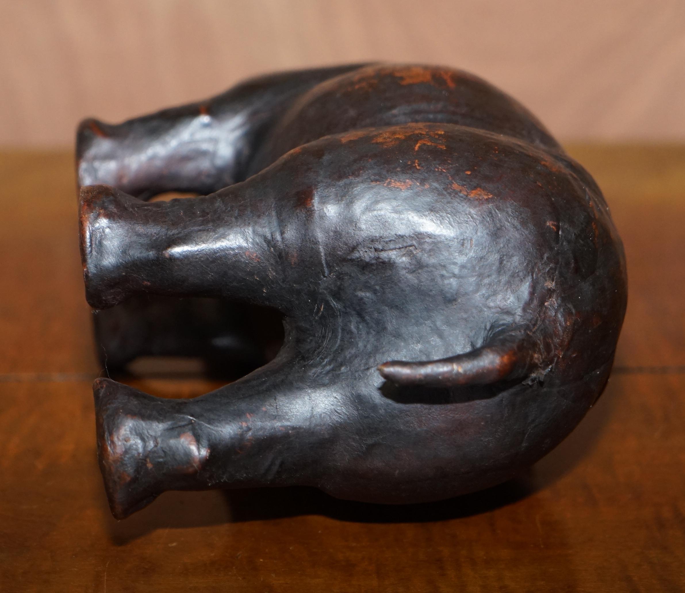 1930's Infant Liberty's London Omersa Brown Leather Hippopotamus Footstool Stool 1