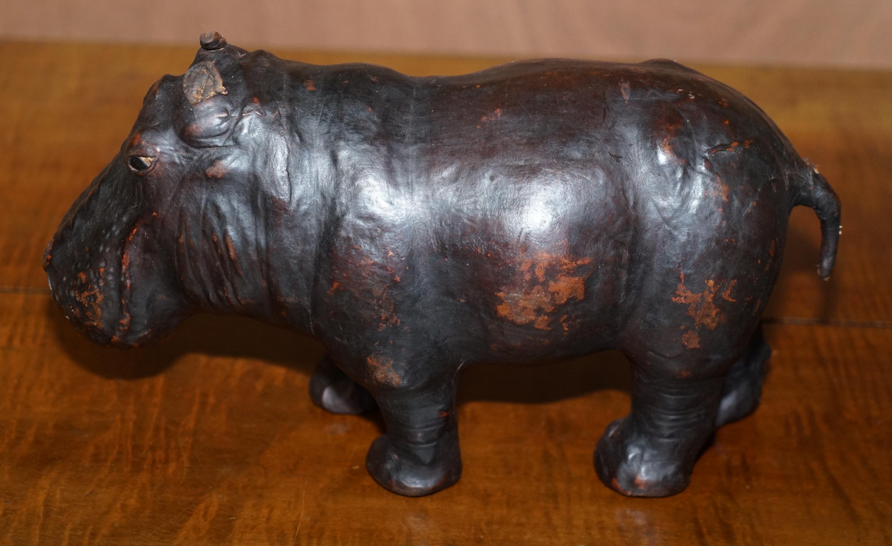Hand-Crafted 1930's Infant Liberty's London Omersa Brown Leather Hippopotamus Footstool Stool