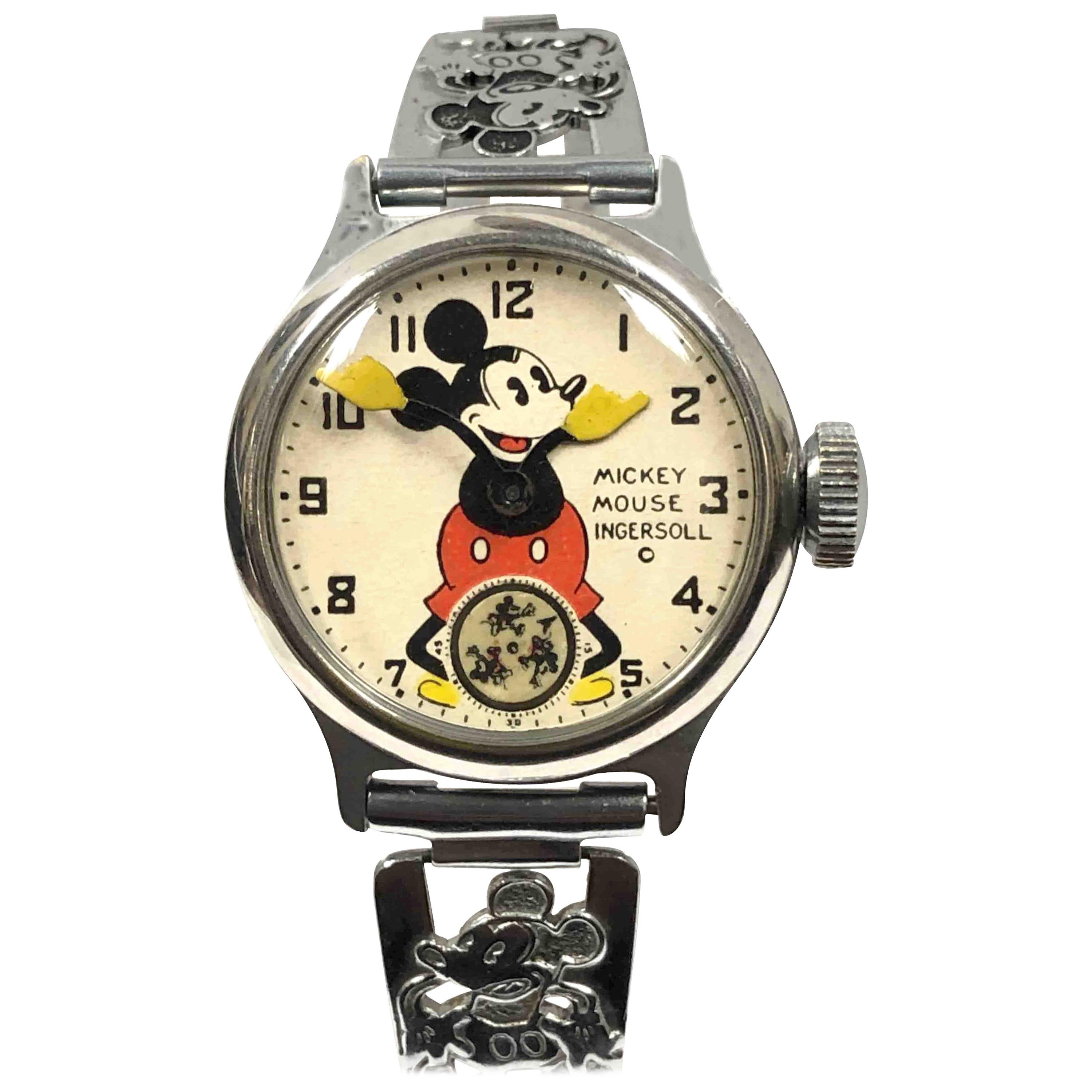 Circa 1933 Ingersoll Mickey Mouse Wrist Watch, This is the Watch that started it all, an incredible success in Marketing and a big money maker for both Disney and Ingersoll. over 2.5 Million were produced between 1933 to 1937. Chromed steel case