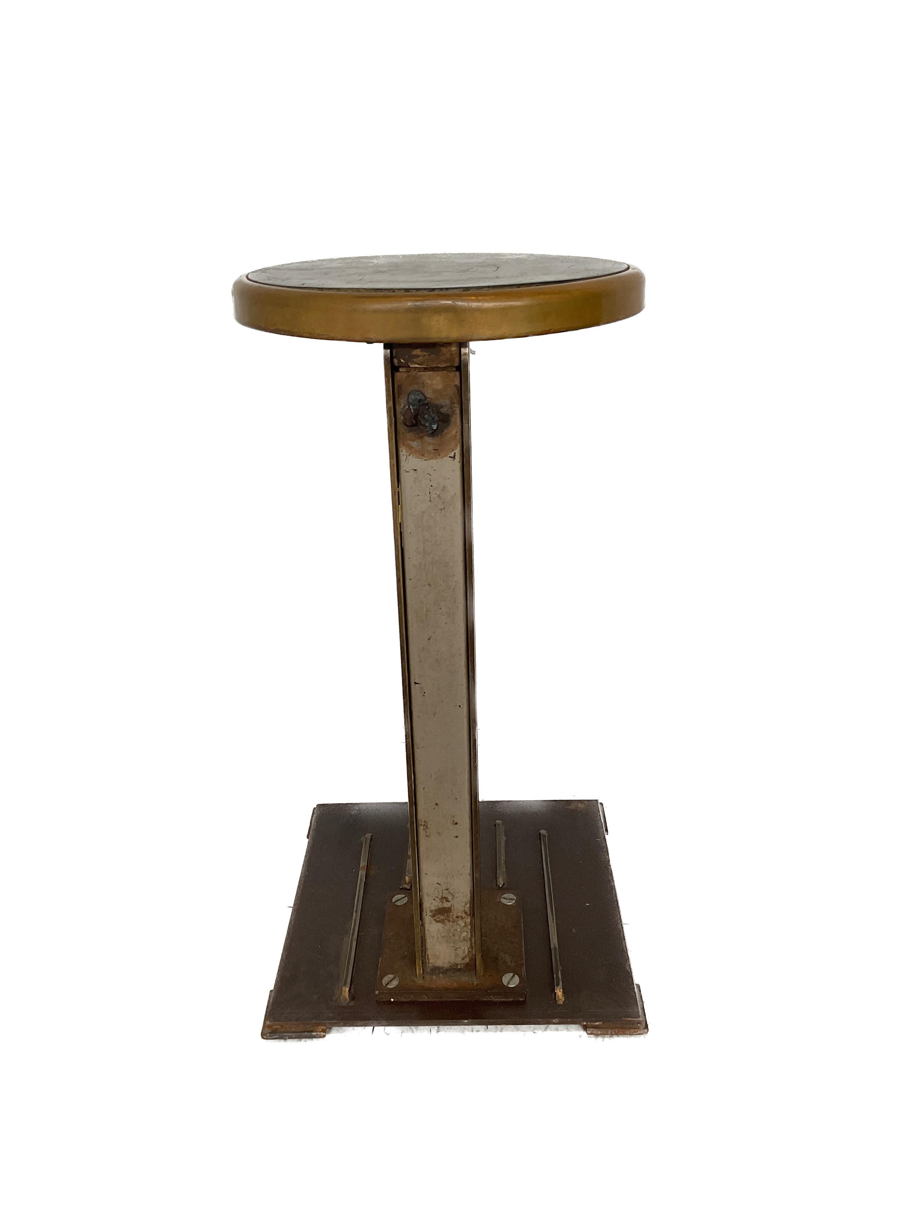 1930s Iron Elevator Operators Collapsable Stool / Side Table In Good Condition In Tarrytown, NY