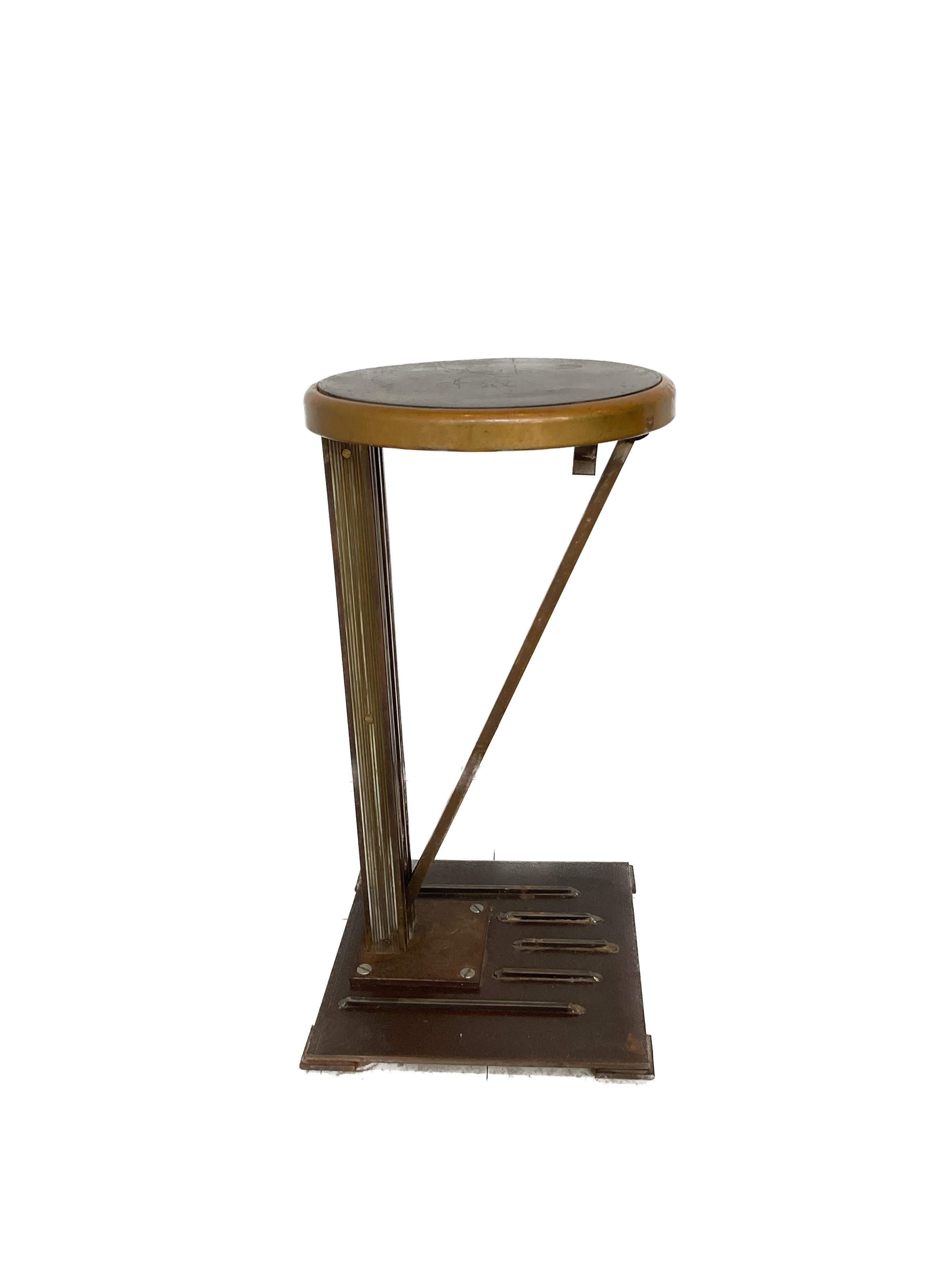 Mid-20th Century 1930s Iron Elevator Operators Collapsable Stool / Side Table