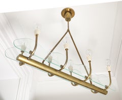 1930s Italian Art Deco Brass and Glass 8-Light Pendant