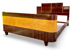 1930s Italian Art Deco Burl Maple and Rosewood waterfall Queen Bed