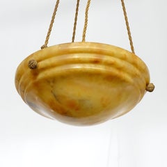 1930s Italian Art Deco Honey Alabaster Ceiling Lamp