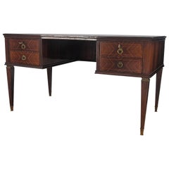 1930s Italian Art Deco Mid-Century Modern Wood, Glass and Brass Writing Desk