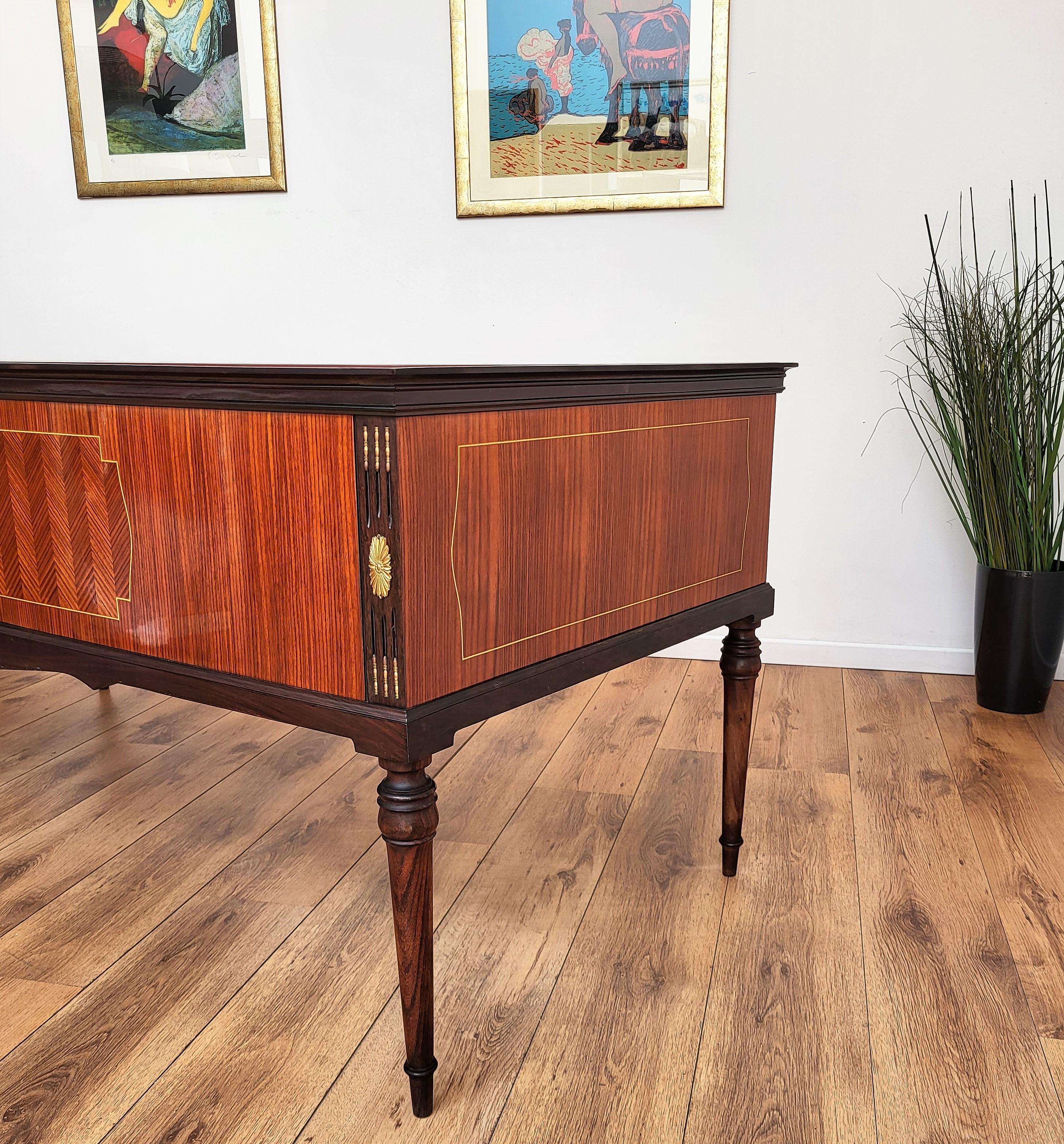 20th Century 1930s Italian Art Deco Mid-Century Modern Wood, Glass and Brass Writing Desk
