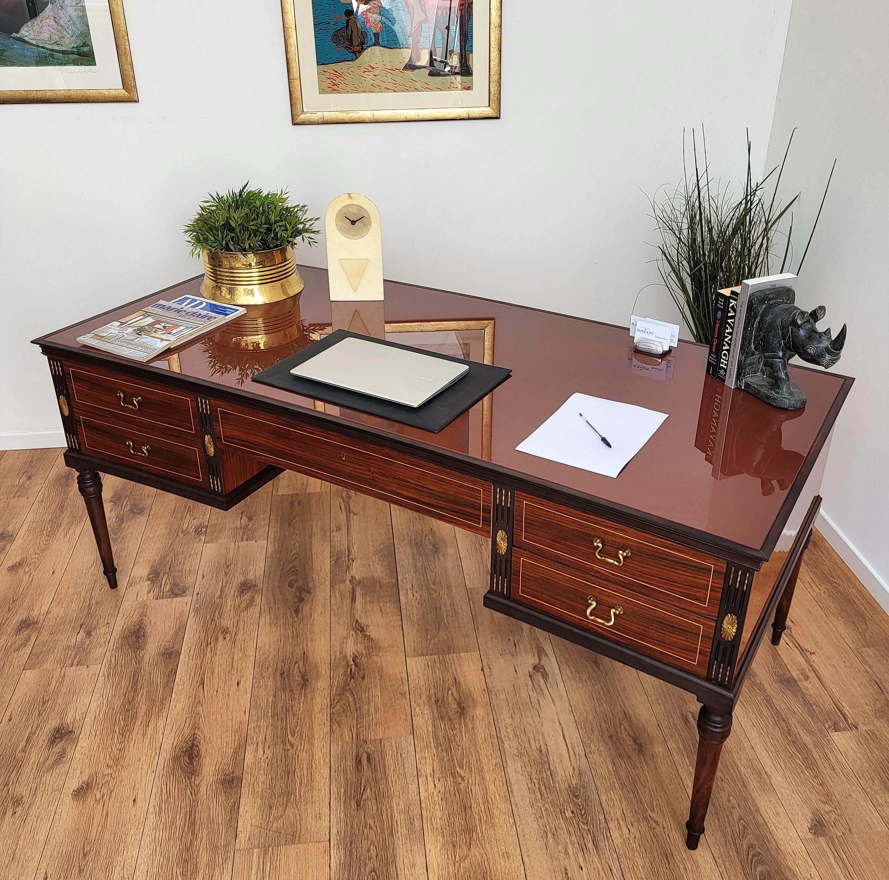 1930s Italian Art Deco Mid-Century Modern Wood, Glass and Brass Writing Desk 1