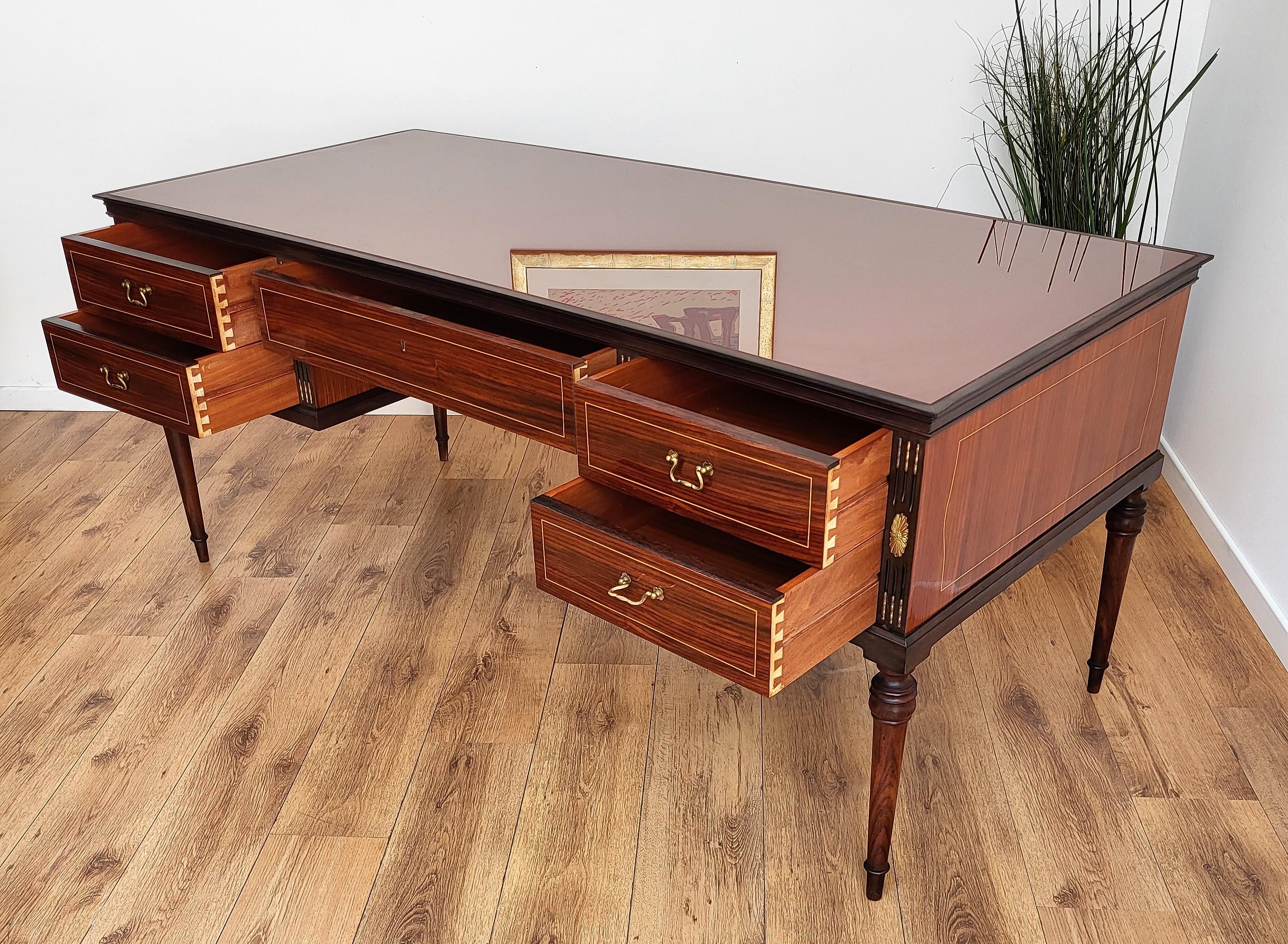 1930s Italian Art Deco Mid-Century Modern Wood, Glass and Brass Writing Desk 2