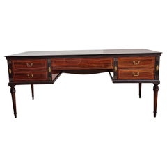 1930s Italian Art Deco Mid-Century Modern Wood, Glass and Brass Writing Desk