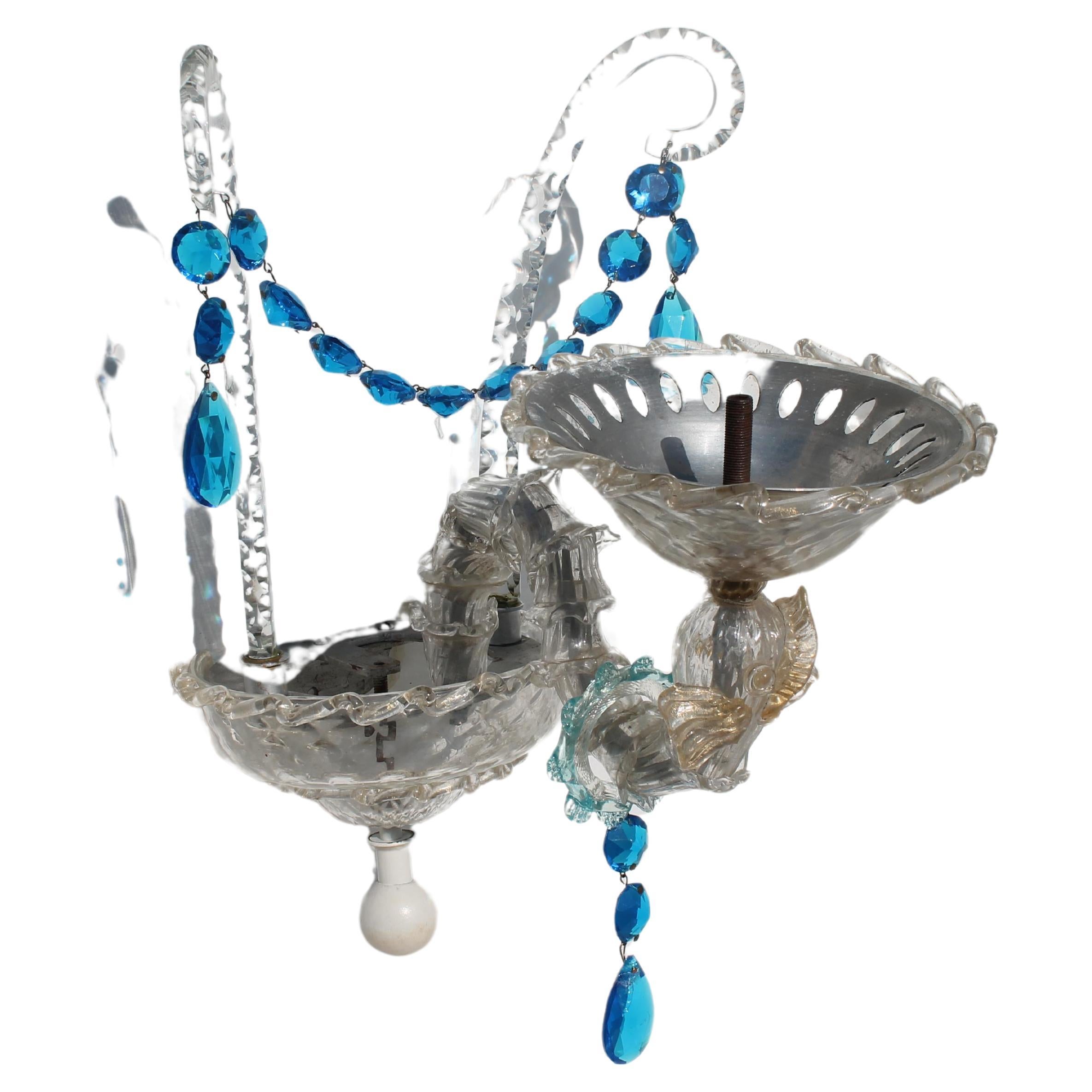 Lampada da parete Barovier&Toso in vetro artistico di Murano Art Deco degli anni '30, con delfino e pesce