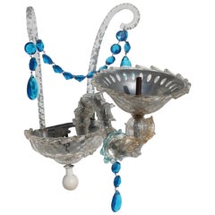 1950s Italian Art Deco Murano Art Glass Dolphin / Fish Wall Sconce