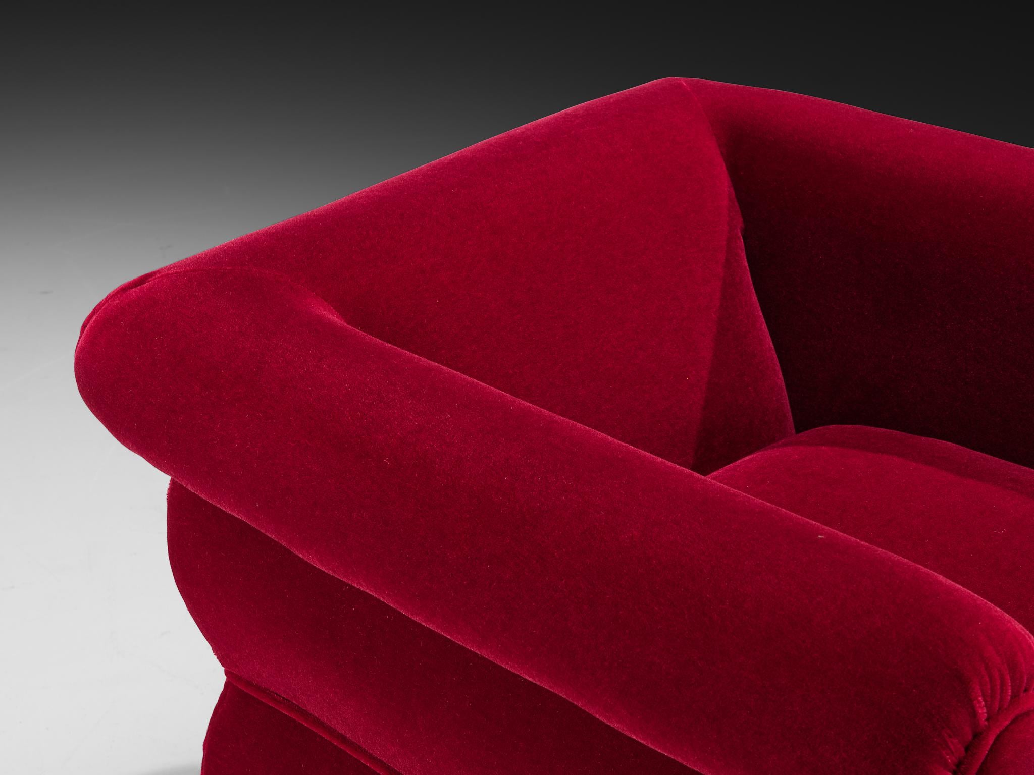 Mid-20th Century 1930s Italian Art Deco Pair of Lounge Chairs in Pierre Frey Mohair For Sale