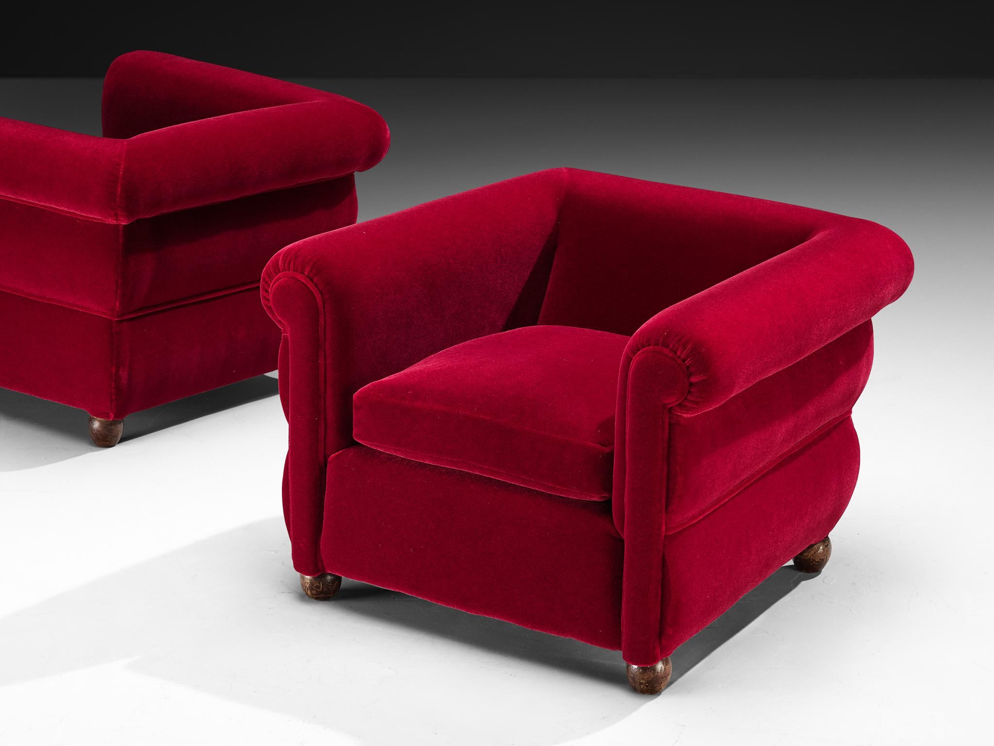 1930s Italian Art Deco Pair of Lounge Chairs in Pierre Frey Mohair For Sale 2