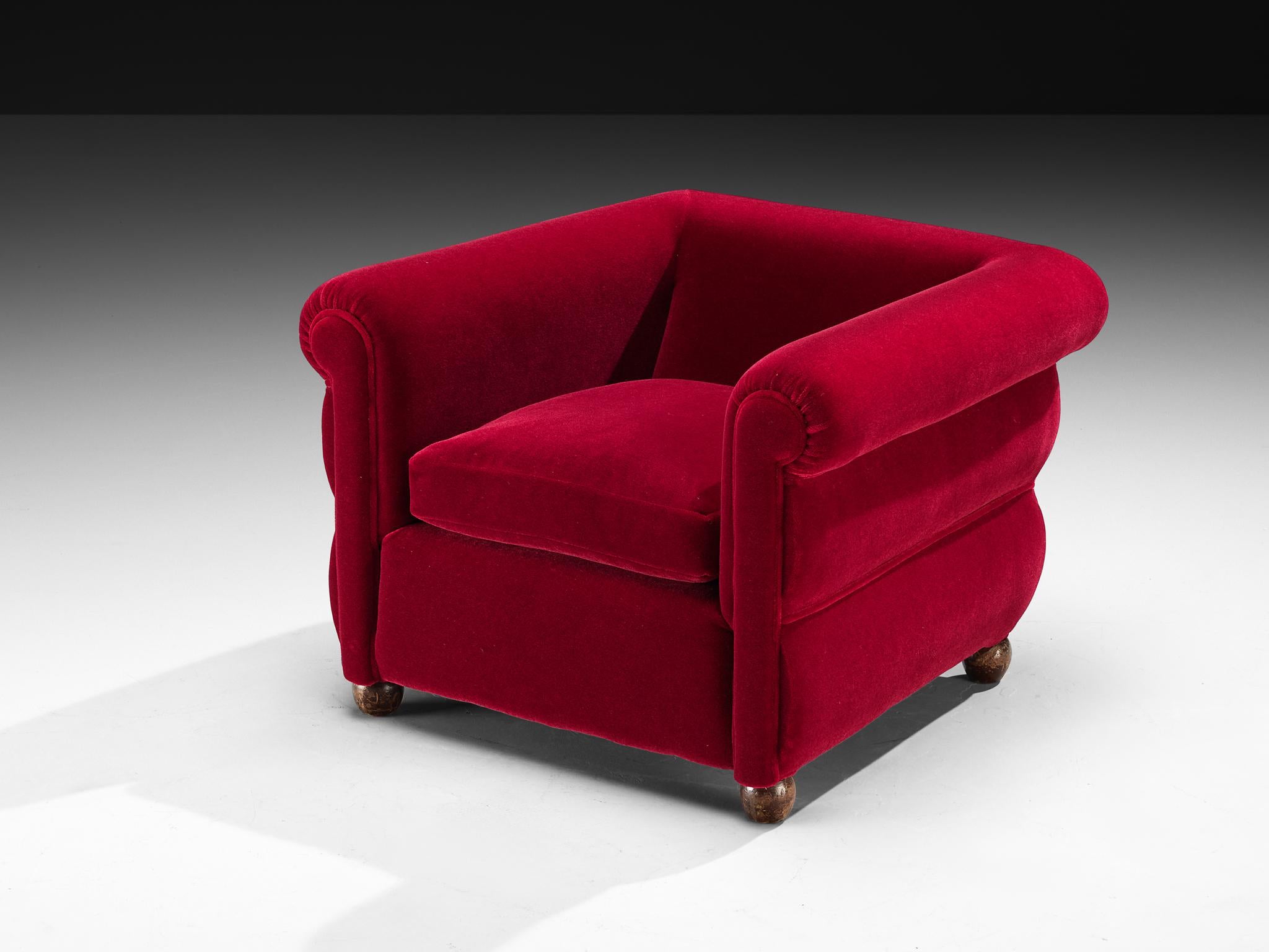1930s Italian Art Deco Pair of Lounge Chairs in Pierre Frey Mohair For Sale 3