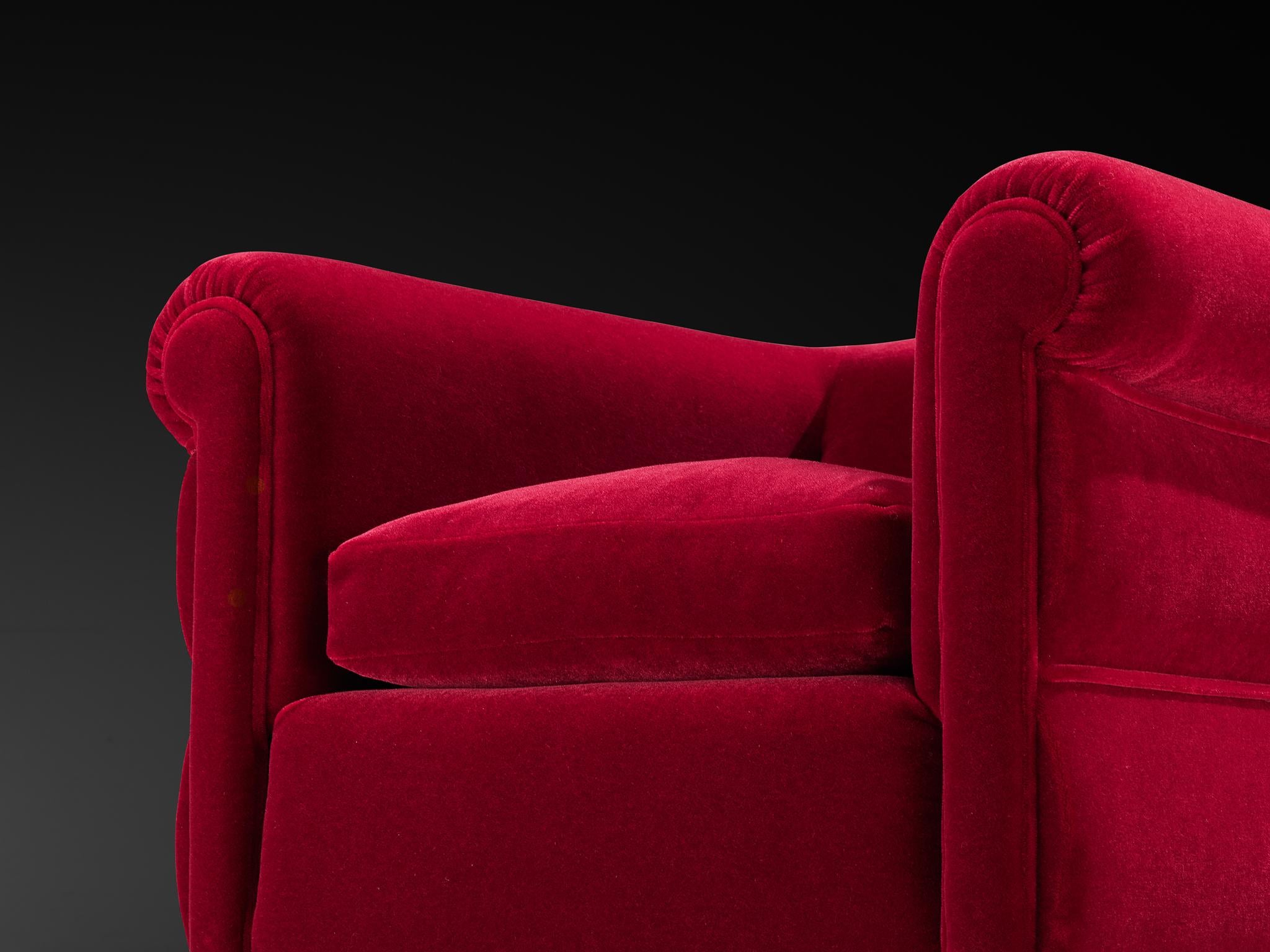 1930s Italian Art Deco Pair of Lounge Chairs in Pierre Frey Mohair For Sale 5