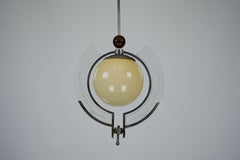 1930s Italian Art Deco Pendant Light with Etched Glass and Amber Globe