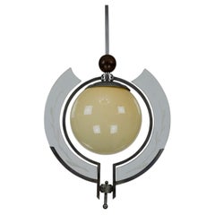 1930s Italian Art Deco Pendant Light with Etched Glass and Amber Globe