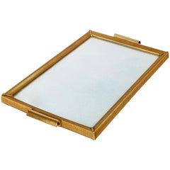 Retro 1930s Italian Art Deco Serving Tray, Gilt Metal, Top Cristall and Embossed Paper