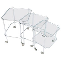 1930s Italian art decò Silver Brass Nest Cart Nesting Coffee Tables