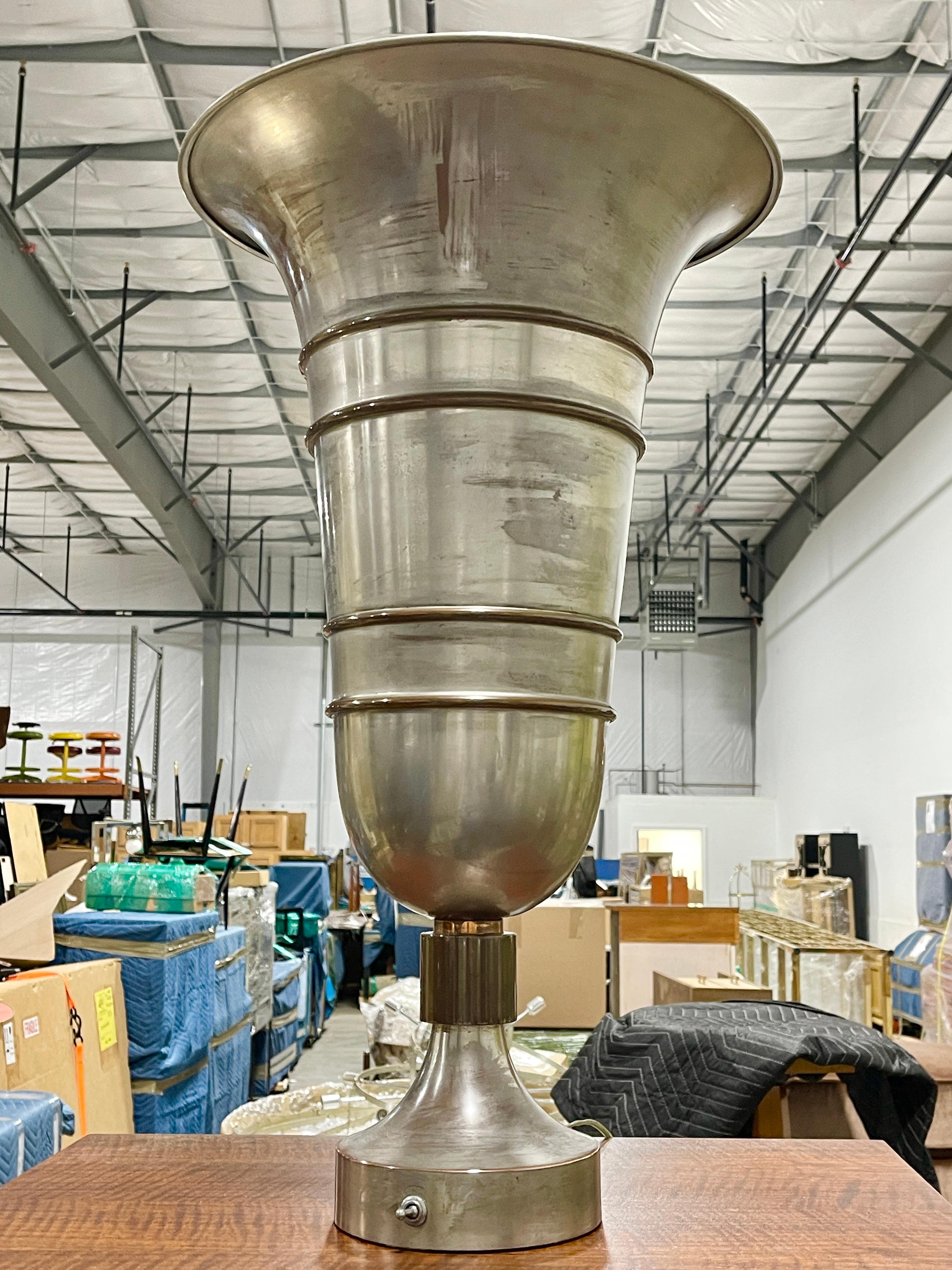 Stainless Steel 1930’s Italian Art Deco Trumpet Vase Lamp For Sale