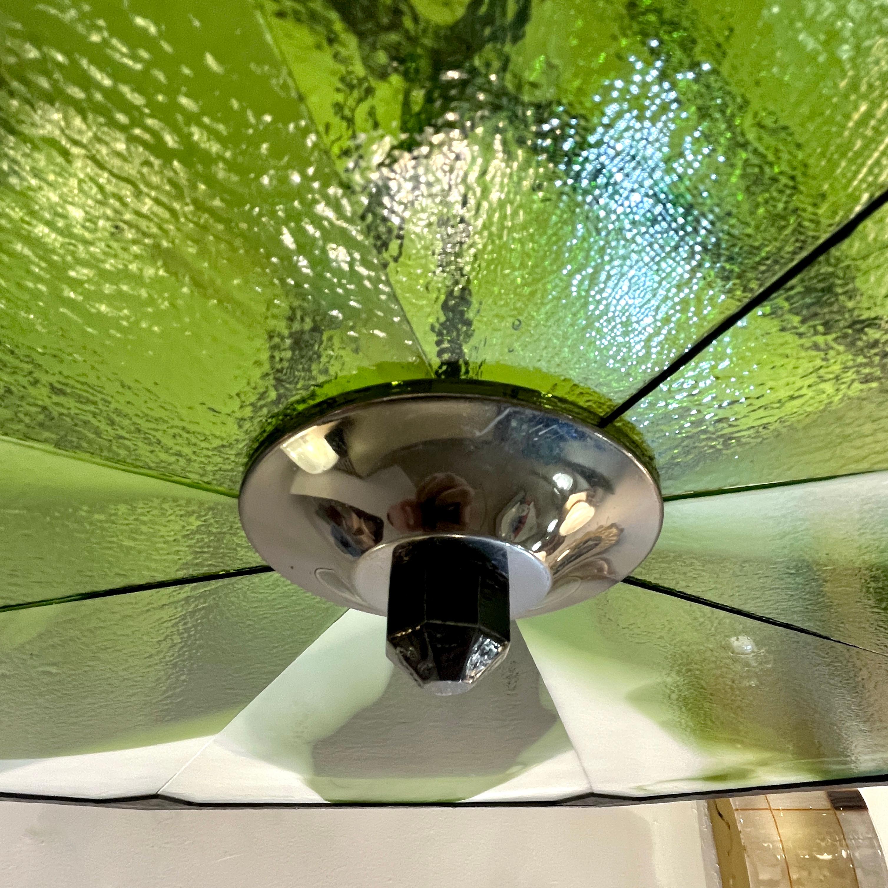 1930s Italian Art Deco White Green Murano Glass Black Iron Chandelier Lantern For Sale 6